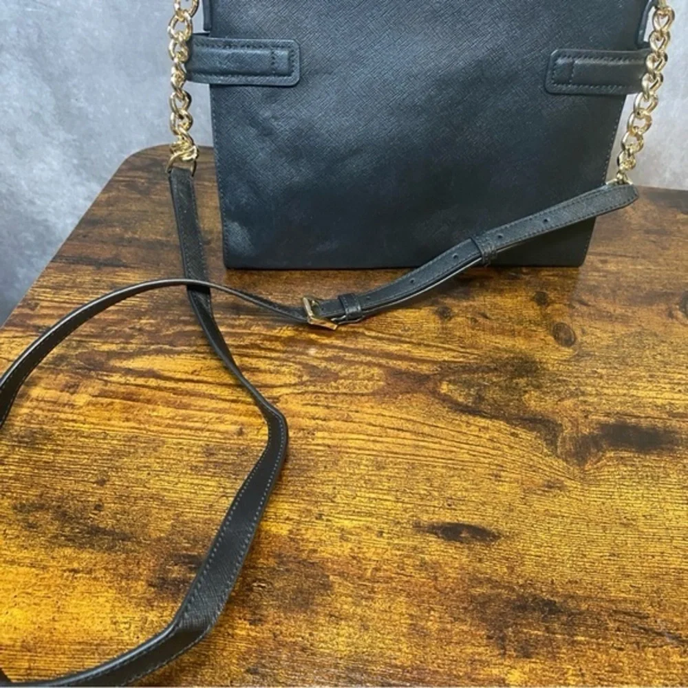 Michael Kors Karla East West Leather Crossbody Bag Black and‎ Gold